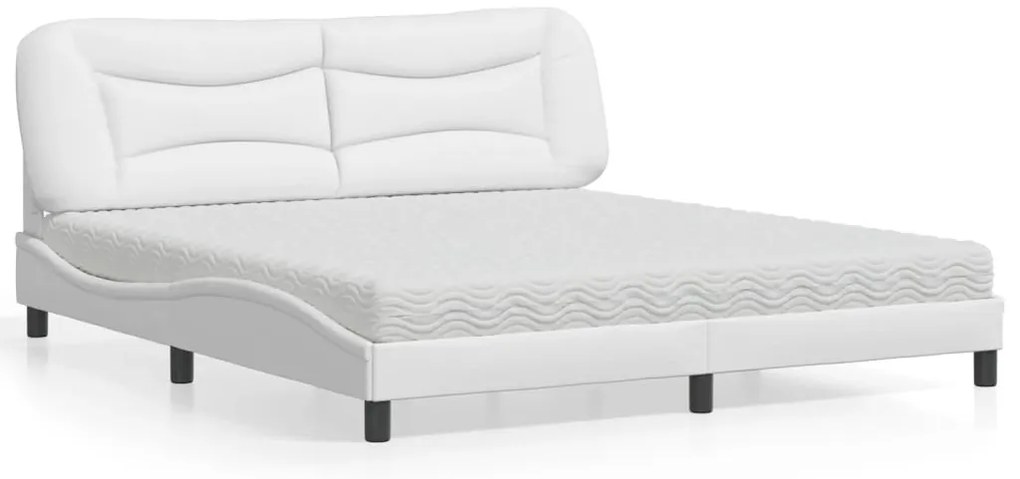 vidaXL Pat cu saltea, alb, 180x200 cm, piele ecologică
