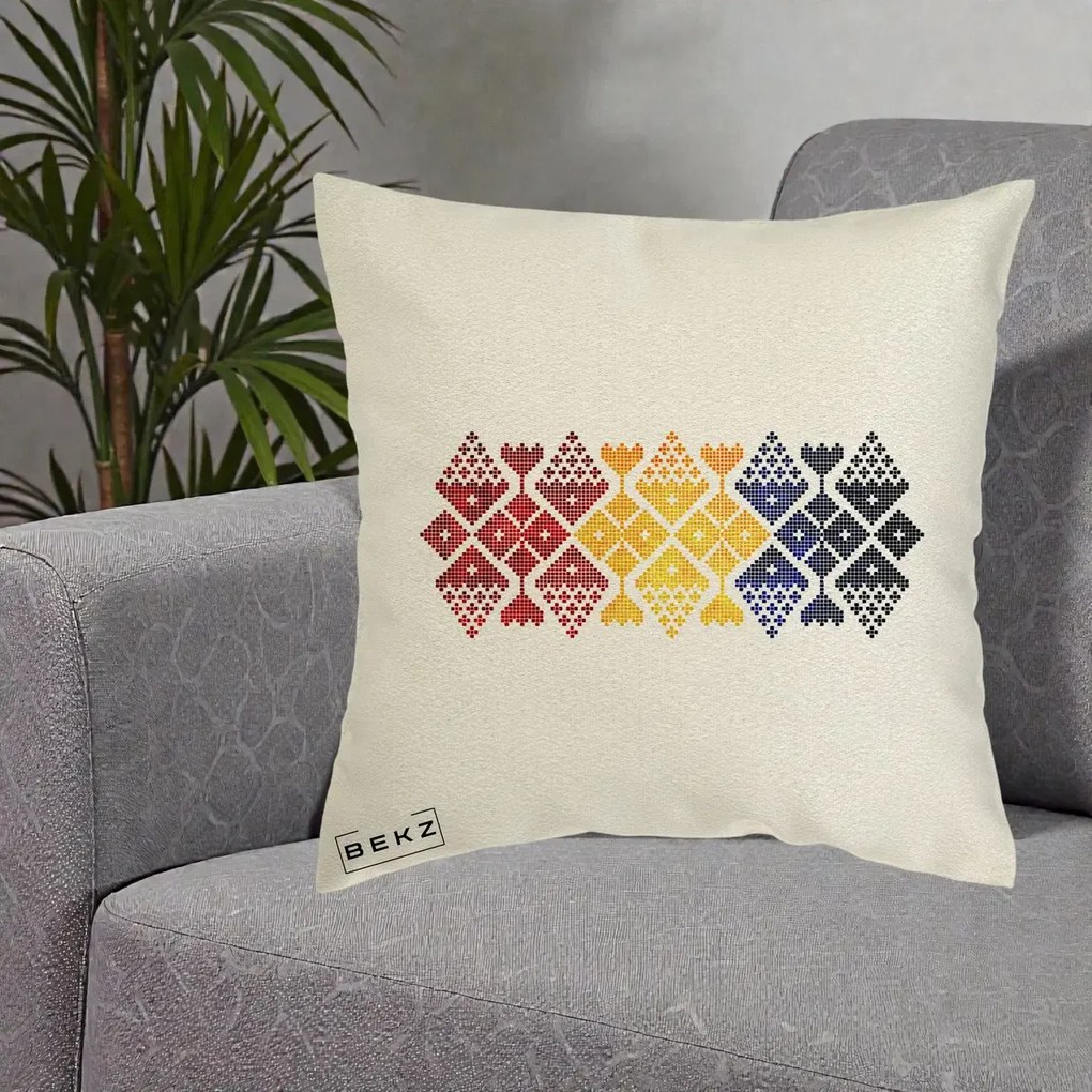 Perna Personalizata Motiv Tricolor Romanesc Broderie, 40x40 cm, Ecru, Husa Detasabila, Perna Inclusa, BEKZ®
