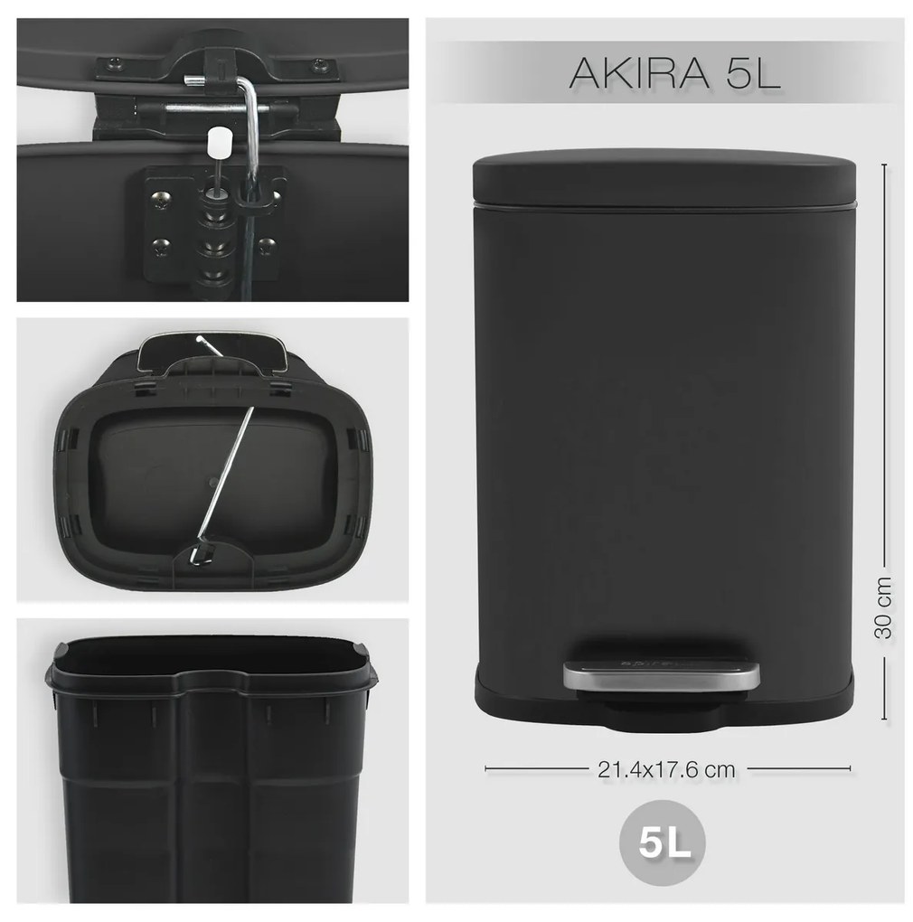 Spirella Coș de gunoi cu pedală Akira 5 l, negrumat