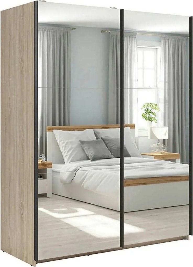 Dulap TETRIX, stejar sonoma, PAL, cu 2 usi si oglinzi, 154x60x196 cm