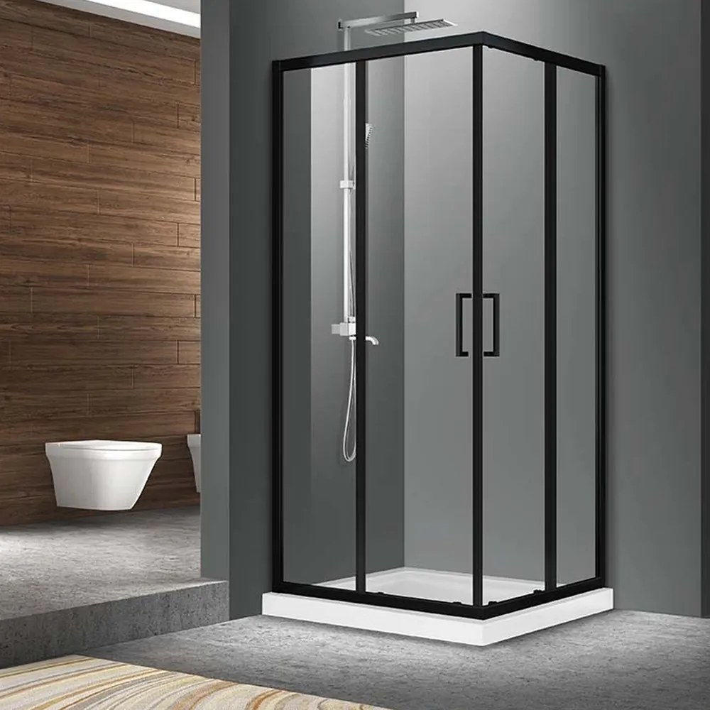 Cabina de dus patrata Fluminia Hector N cu usi culisante 80x80 cm negru