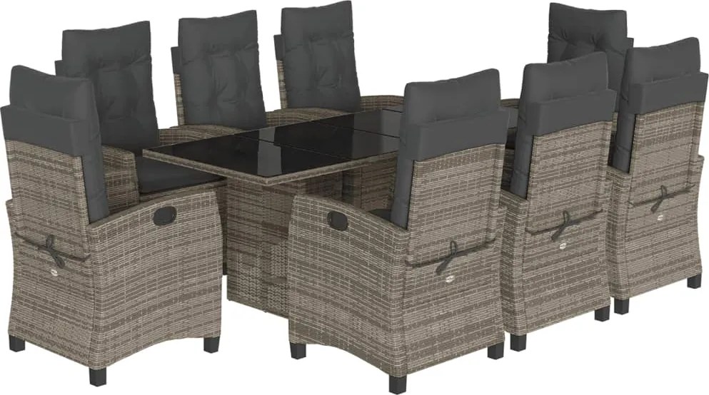 vidaXL Set mobilier grădină cu perne, 9 piese, gri, poliratan