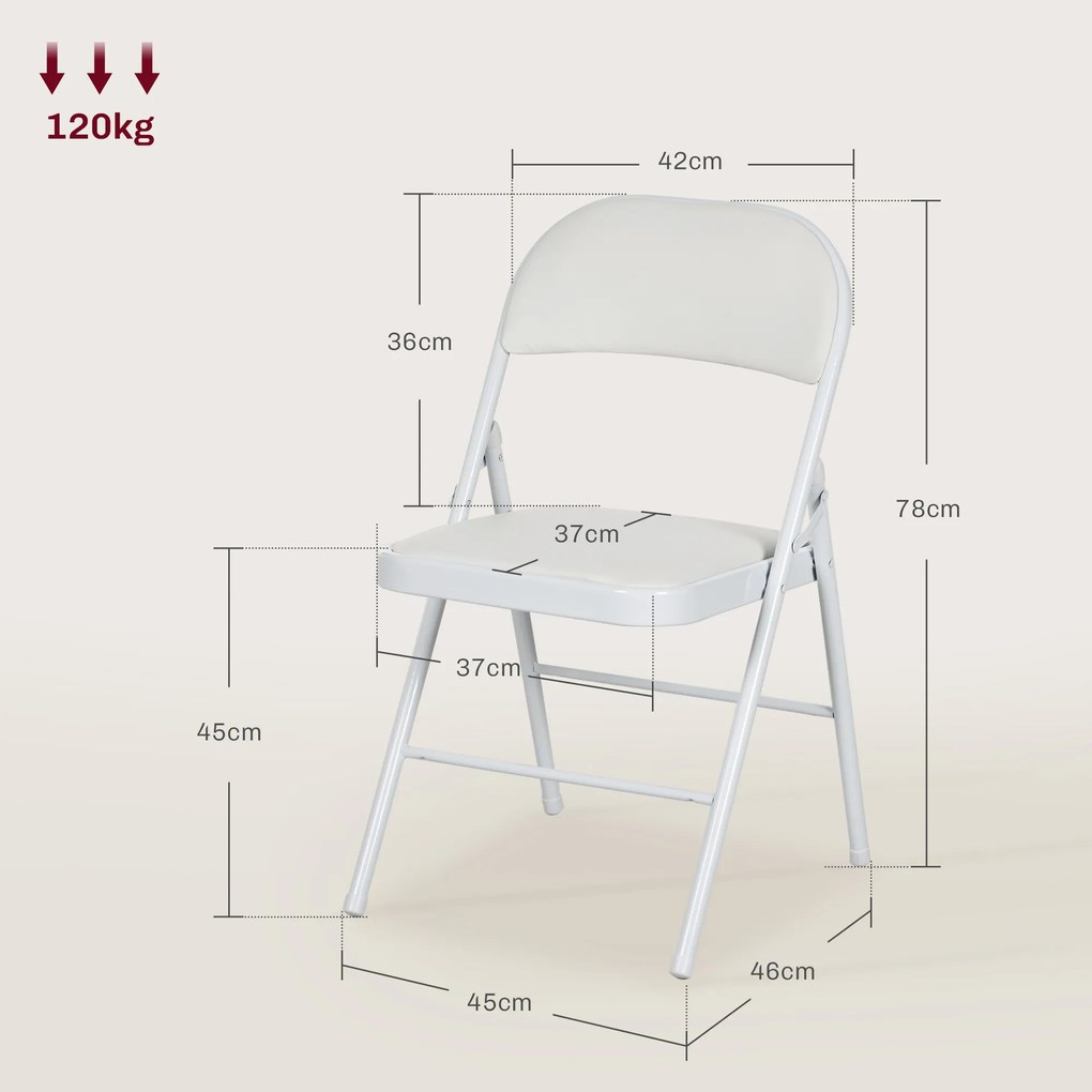 HOMCOM Lot de 2 scaune pliante scaune de masă portabile cadru din oțel dim. 45l x 46L x 78Î cm alb | Aosom Romania