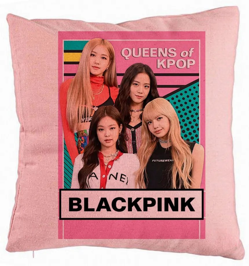 Perna Decorativa, Model Blackpink K-POP, 40x40 cm, Roz, Husa Detasabila, Burduf