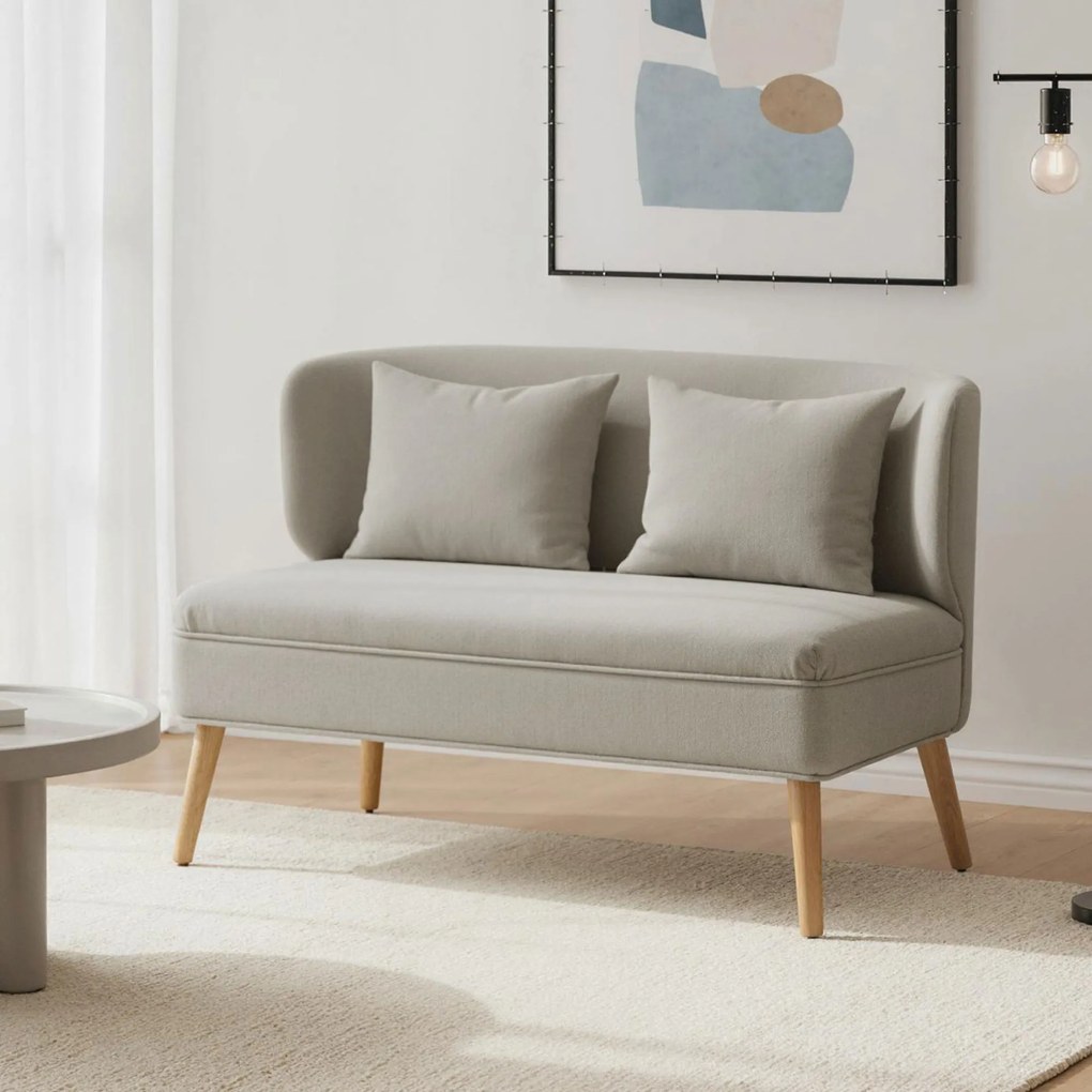 HOMCOM Canapea 2 locuri, canapea mică din chenille cu spătar tip aripă, șezut gros, picioare din lemn de cauciuc, bej | Aosom Romania