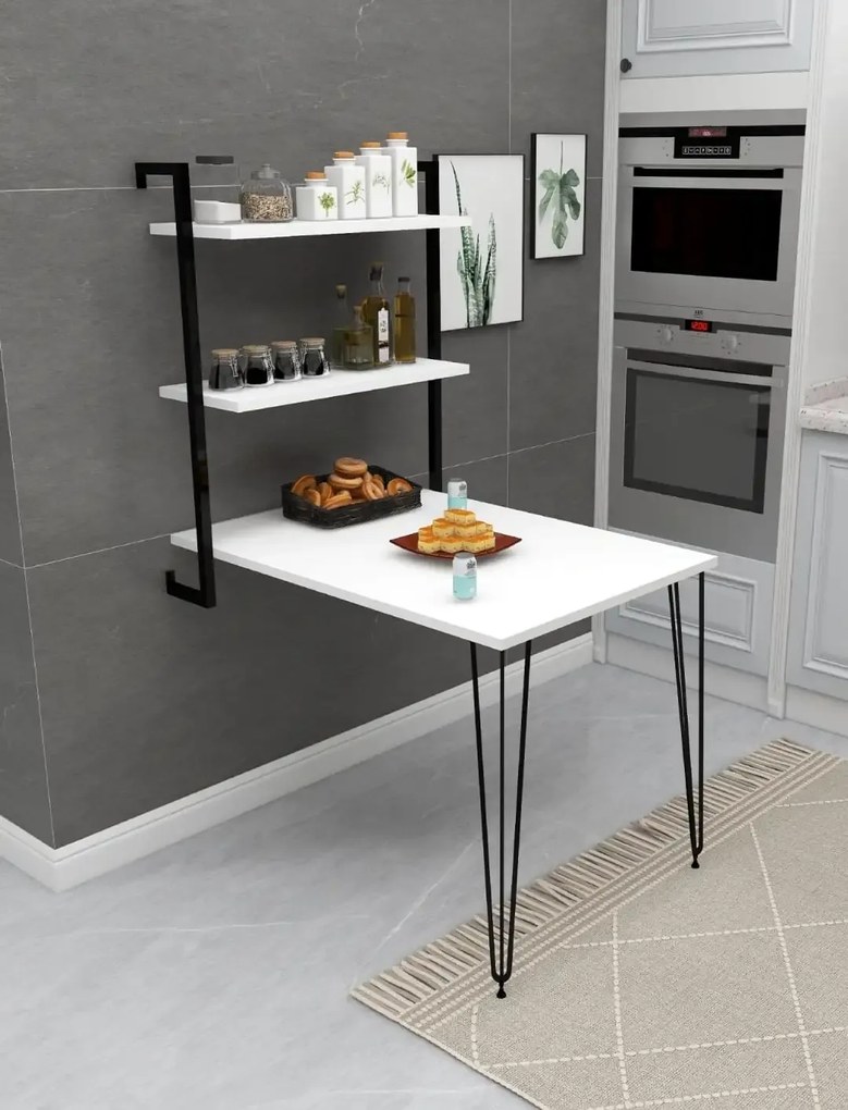 Masa cu biblioteca ,Homs serie 630, 90 x 45 cm, alb/negru,40083