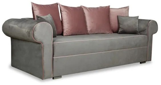 Canapea Extensibila Cu Lada De Depozitare Sofia, Gri Si Roz, 250 x 105 x 75 Cm