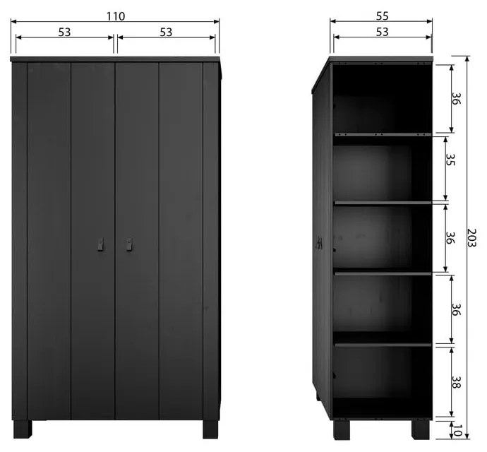 Șifonier negru din lemn de pin 111x202 cm Ties – WOOOD