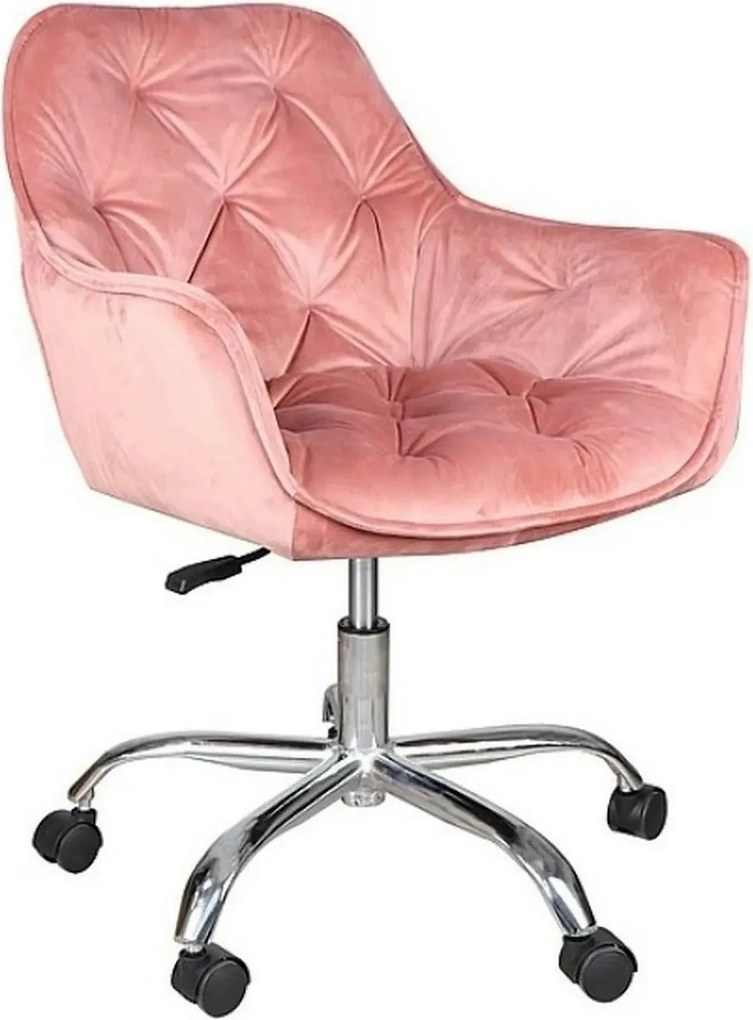 Scaun birou Q-190, stofa catifelata roz antic, 60x44x80 cm