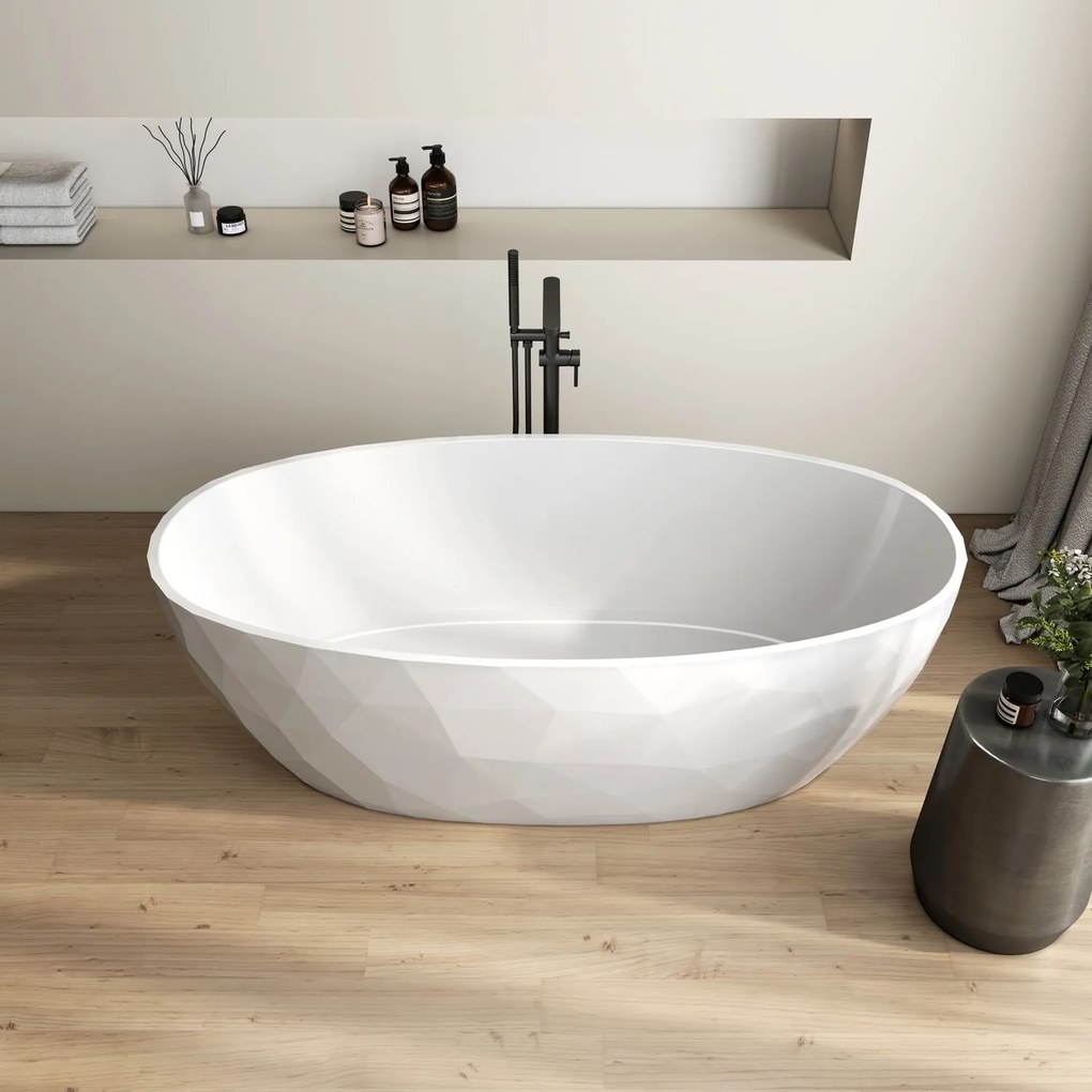 Cada freestanding compozit 3D, ovala 167 x 82 cm, Foglia Ovale Alb