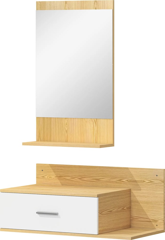 HOMCOM Set de Intrare cu Oglindă cu Raft și Dulap Suspendat cu Sertar și 2 Rafturi Deschise, din Lemn și Sticlă | Aosom Romania