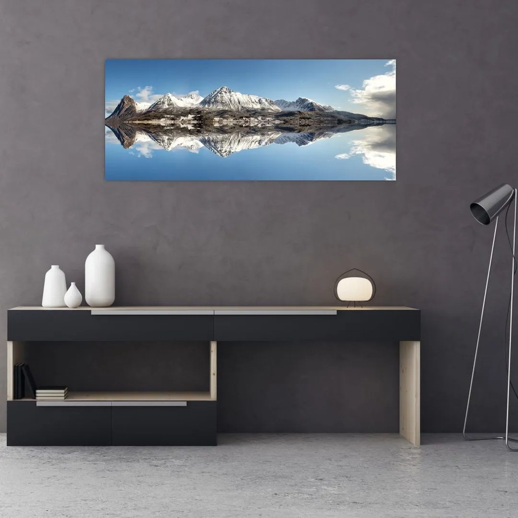 Tablou cu munți și reflectarea lor (120x50 cm)