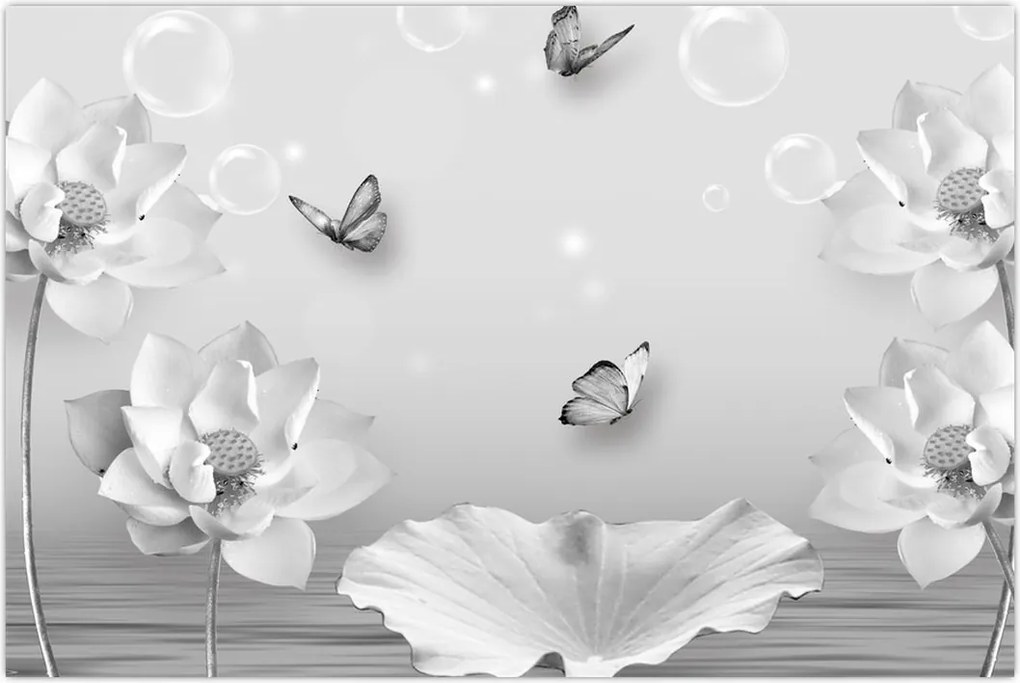 Tablou - Design flori și fluturi (90x60 cm)