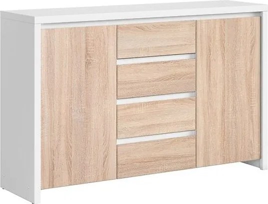 Comoda KASPIAN KOM2D4S, alb/stejar sonoma, PAL, 144x41x92 cm