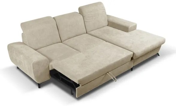 Colțar extensibil tapițat ALTA, în formă de L, cu spațiu de depozitare, pe partea dreaptă, bej