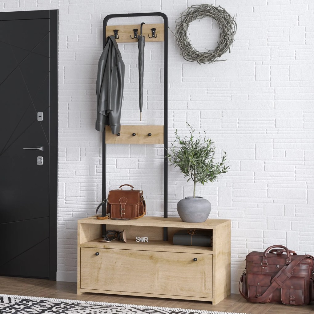 Set mobilier pentru hol Niko (Nuc + Negru). 1073484