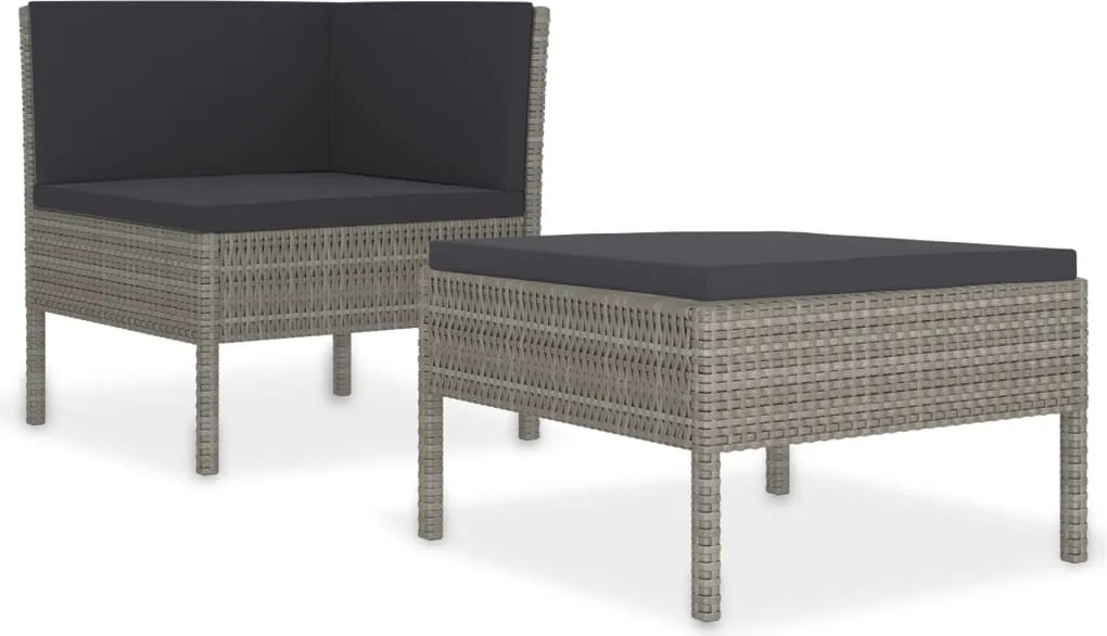 vidaXL Set mobilier de grădină cu perne, 2 piese, gri, poliratan
