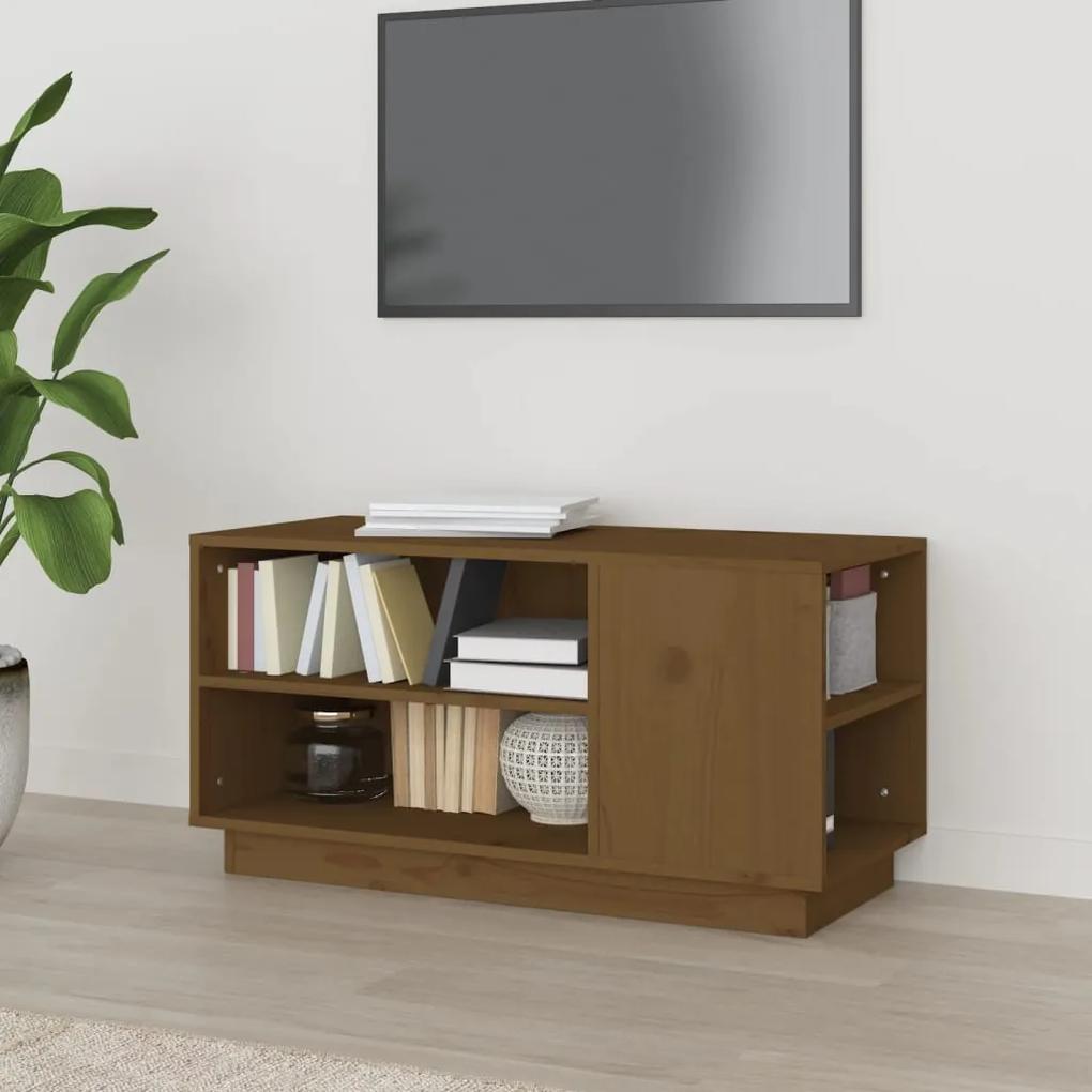 Comoda TV, maro miere, 80x35x40,5 cm, lemn masiv de pin