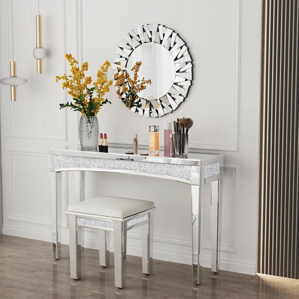 MAOG4 - Masa toaleta oglinda, masuta consola, 120 cm, cosmetica machiaj, vanity birou, Argintiu