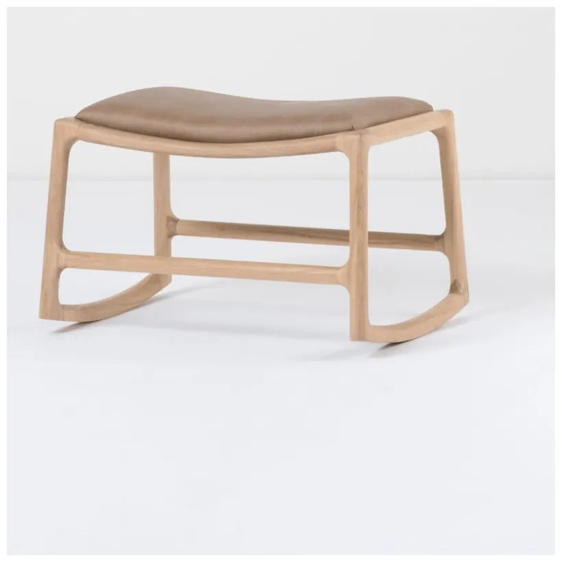 Taburet din piele bovină cu structură din lemn masiv de stejar Gazzda Dedo, maro