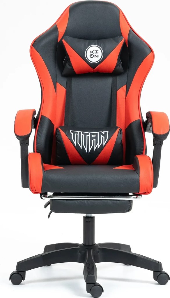 RESIGILAT- Scaun gaming, masaj în perna lombară, suport picioare, piele PU, Negru/Rosu