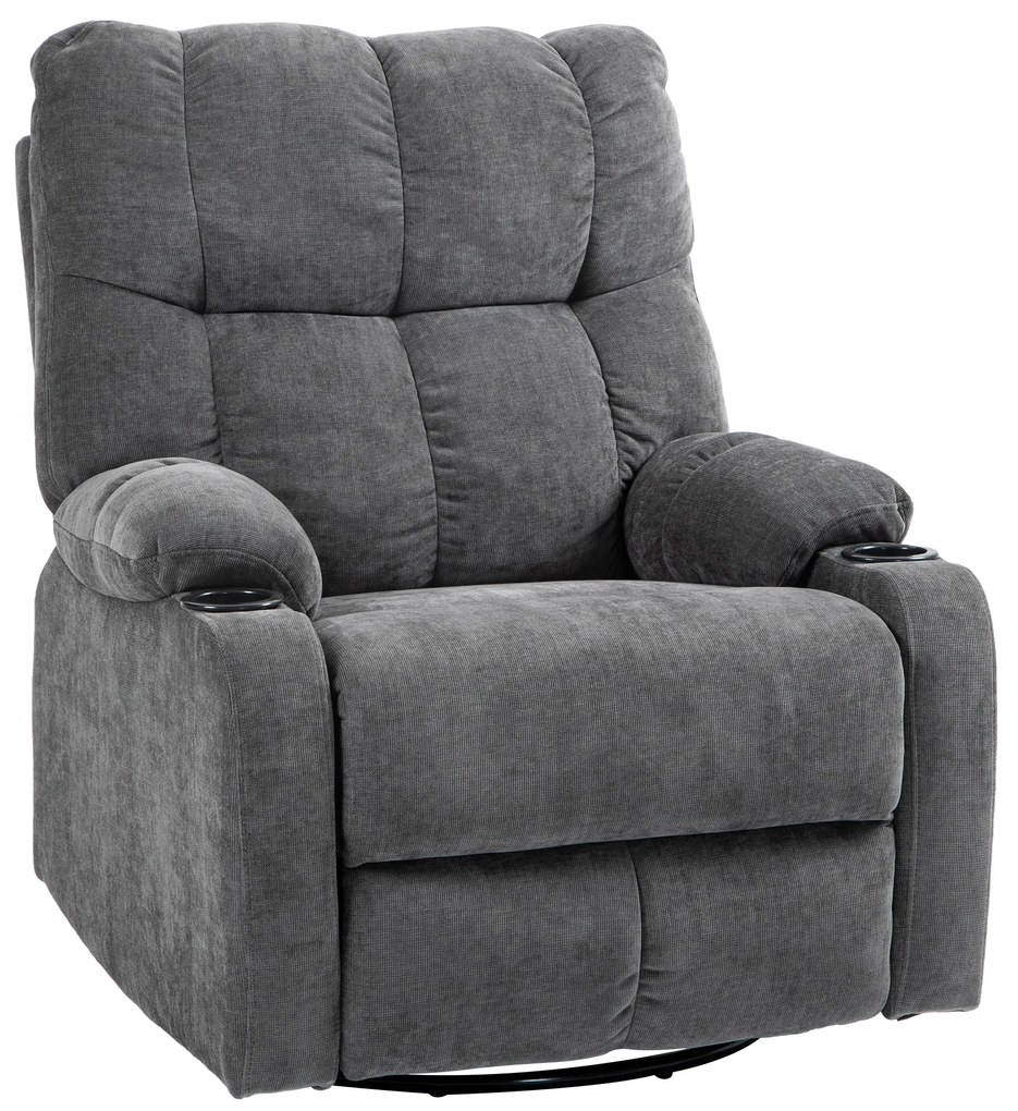 HOMCOM Scaun de relaxare cu suport pentru picioare, scaun de așezare, drehbar, până la 150 kg, cadru din oțel, 88x96x108cm, Gri inchis | Aosom Romania
