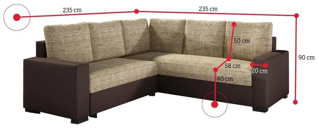 Supermobel Canapea de colț ANDREW, 240x90x240, sawana16/soft033beige
