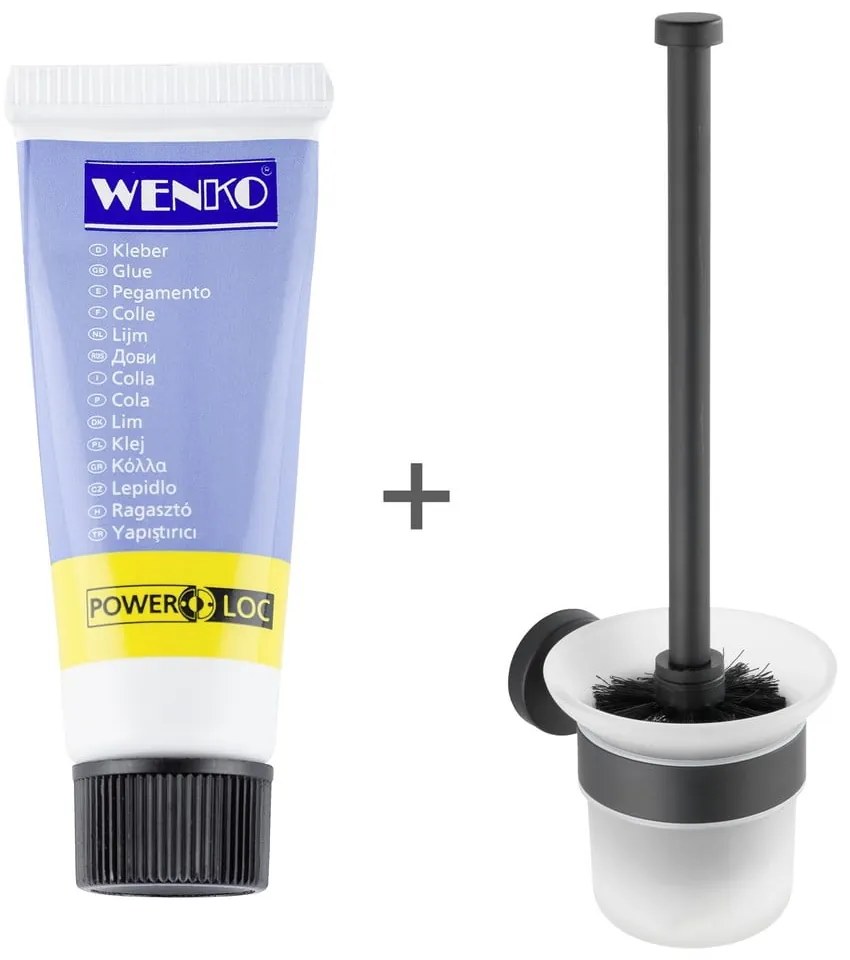 Perie de WC negru-mat autoadezivă din sticlă Bosio – Wenko
