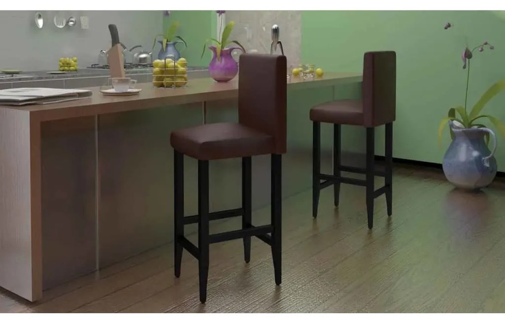 vidaXL Scaune de bar, 4 buc., maro închis, piele ecologică