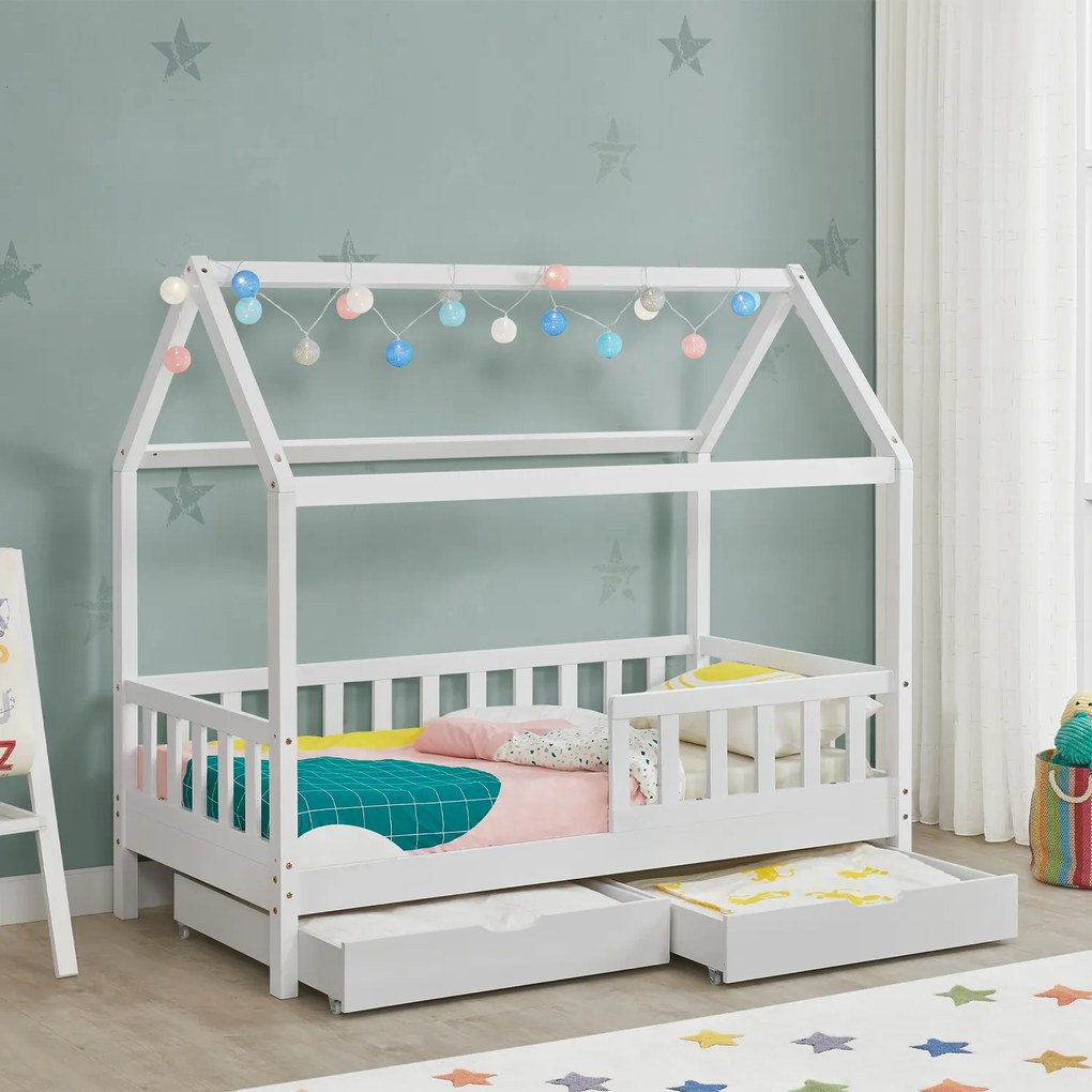 Patut Marli 90 x 200 cm cu 2 sertare si grilaj cu lamele - alb