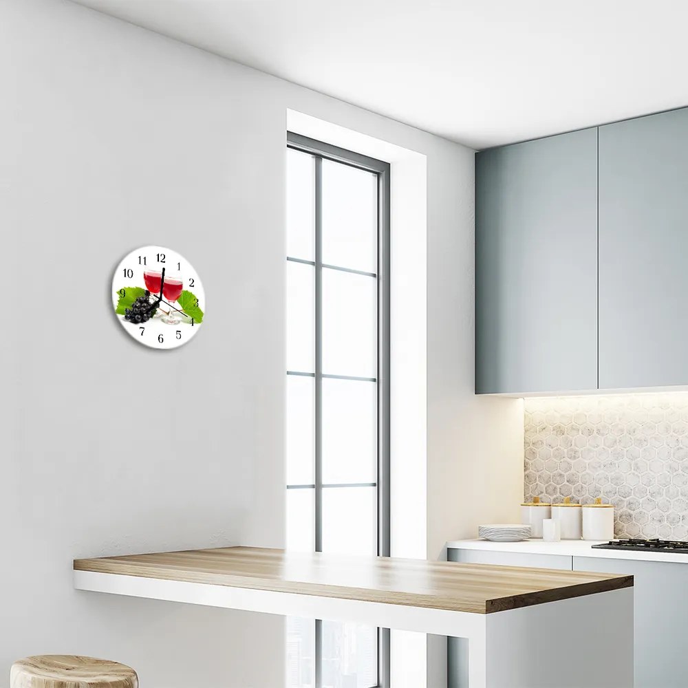 Ceas de perete din sticla rotund Vin Struguri Bucătărie Multi-colorat