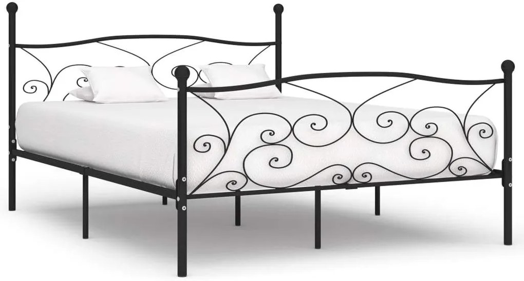 Cadru de pat cu baza din sipci, negru, 180 x 200 cm, metal