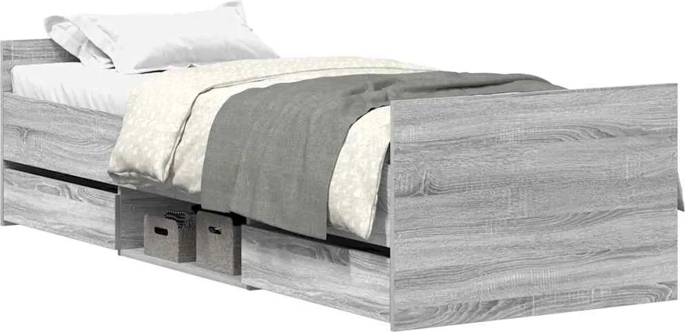 vidaXL Cadru de pat cu tăblie la cap/picioare, gri sonoma, 90x190 cm