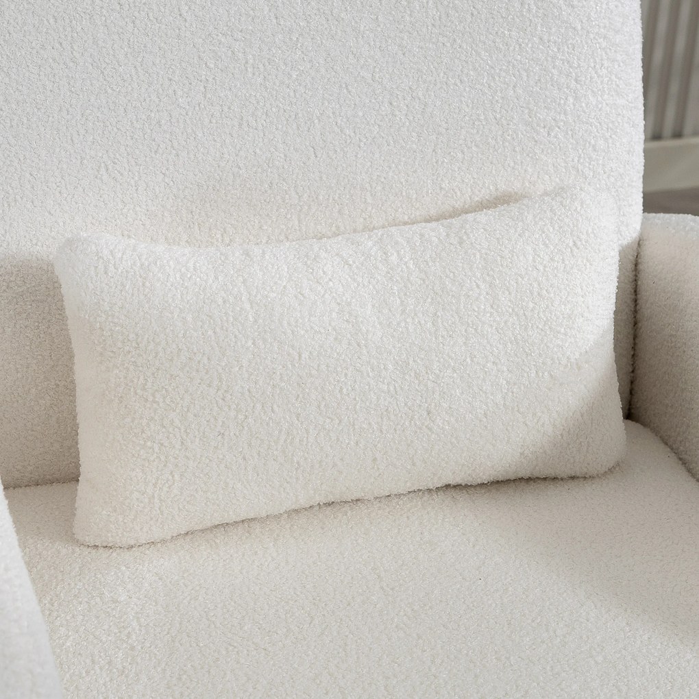 HOMCOM Fotoliu Tapițat cu Spațiu Ascuns, Spătar Înalt, Fotoliu Modern cu Brațe și Pernă Lombară, Material Teddy, pentru Dormitor și Sufragerie, Crem | Aosom Romania