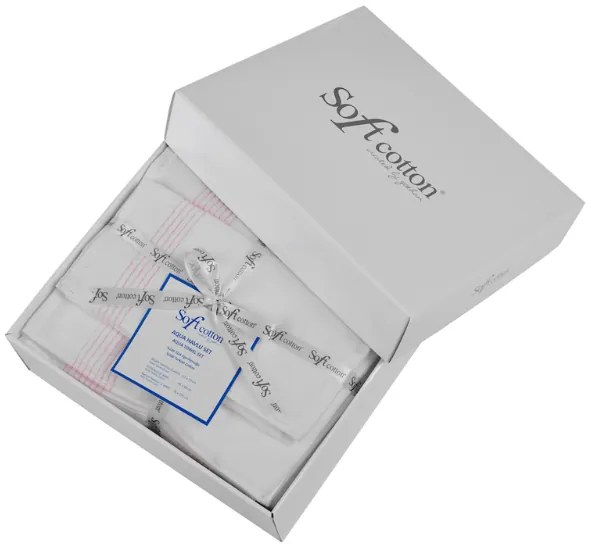 Set cadou prosoape și prosop de corp AQUA, 5 buc Alb – Broderie albastră Set (2 buc 33x33cm, 2 buc prosop 45x90cm, prosop de corp 75x150cm)
