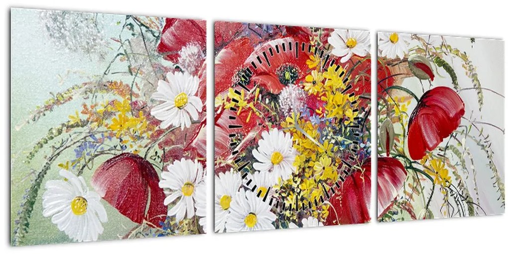 Tablou - Vază cu flori sălbatice (cu ceas) (90x30 cm)