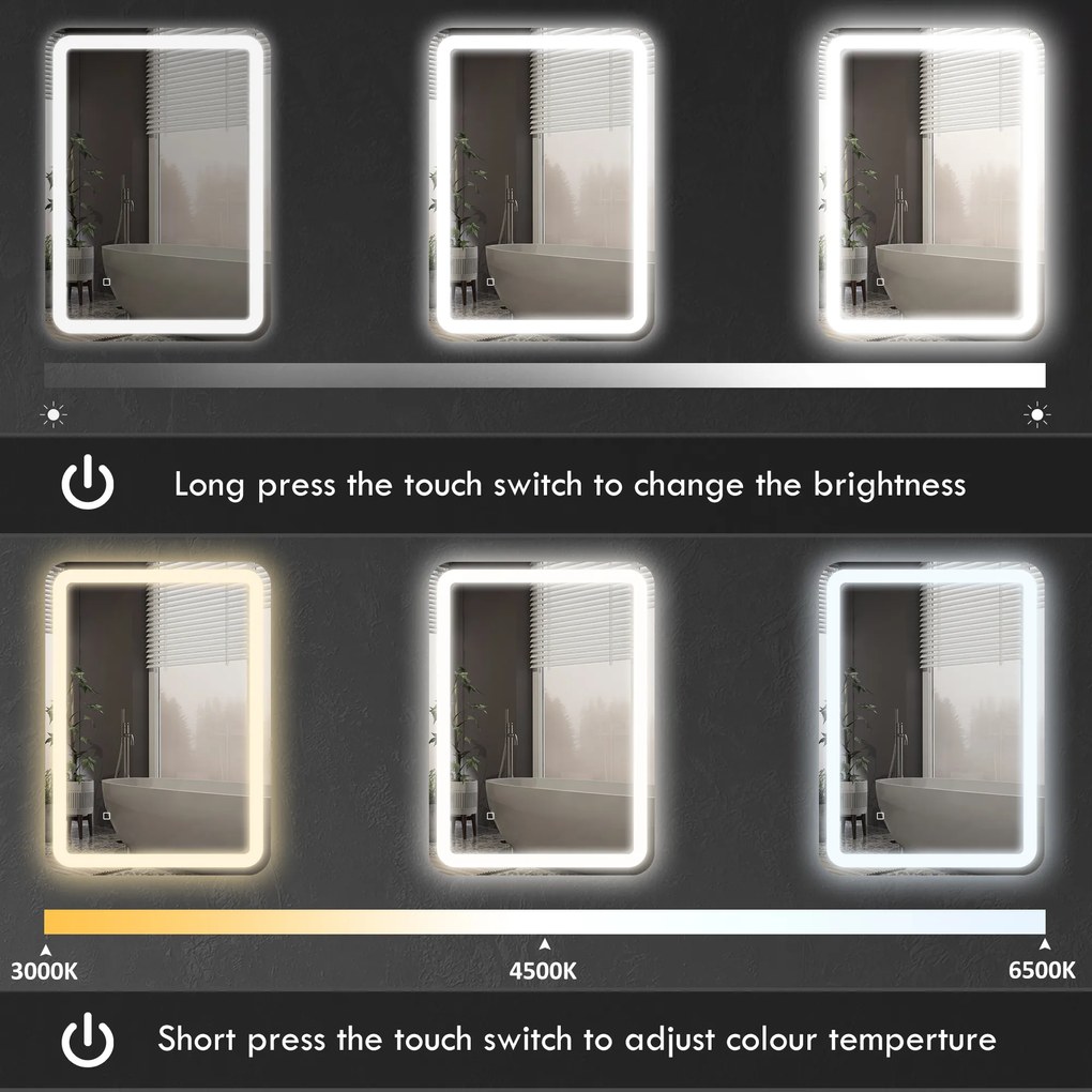 kleankin Oglinda pentru baie cu lumini LED, 70 x 50 cm | Aosom Romania