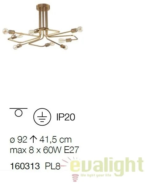 Lustra aplicata cu 8 brate, finisaj alama antic, TRIUMPH PL8 OTTONE