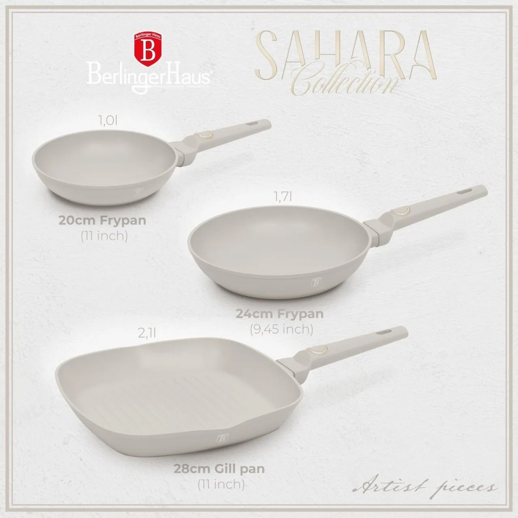 RESIGILAT - Set 3 tigai Sahara Collection Berlinger Haus BH 8079, antaiderente, strat titan, crem