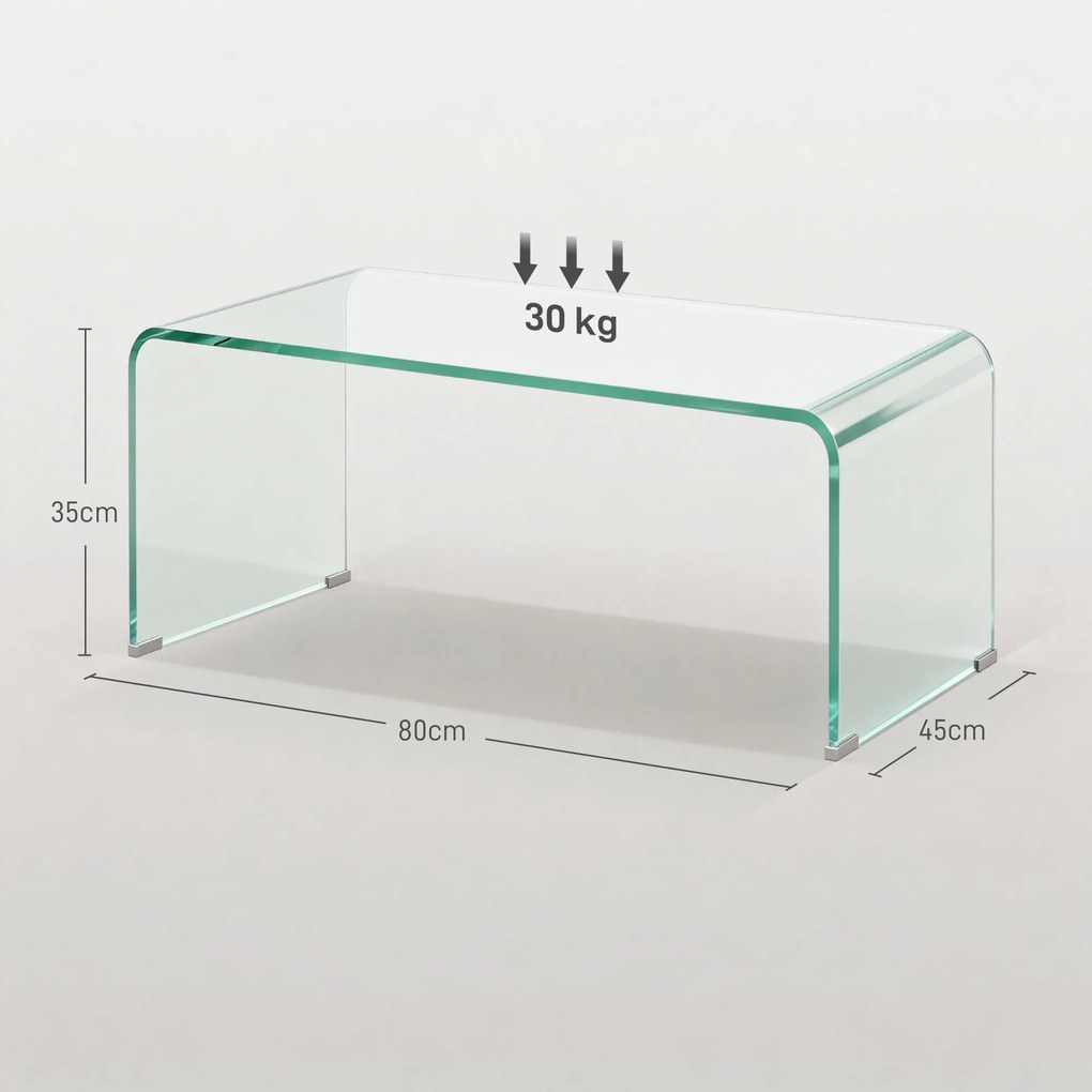 HOMCOM Măsuță din Sticlă Temperată Modernă pentru Living cu Design Monobloc, 80 x 45 x 35 cm, Transparent | Aosom Romania