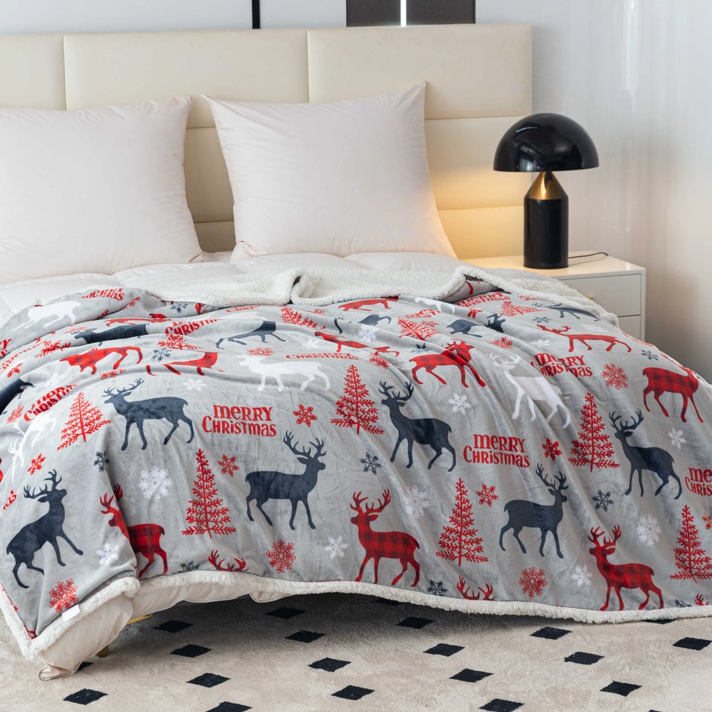 Patura miel din microplus de Craciun CHRISTMAS DEER gri Dimensiune: 160 x 200 cm