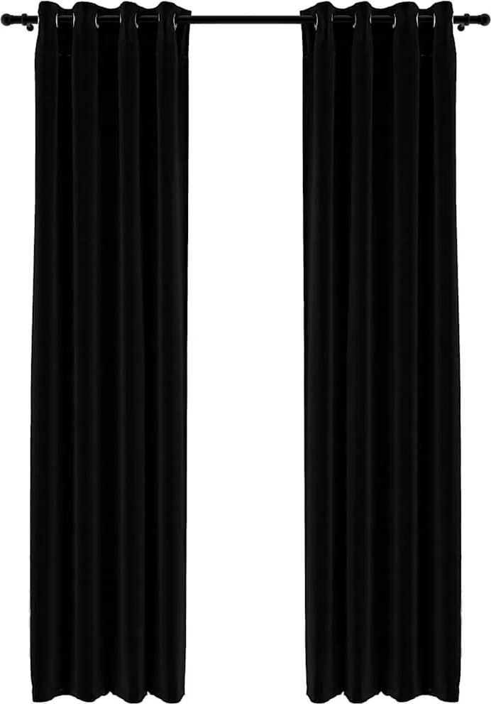 vidaXL Draperii opace, aspect in, cu ocheți, 2 buc., negru, 140x225 cm