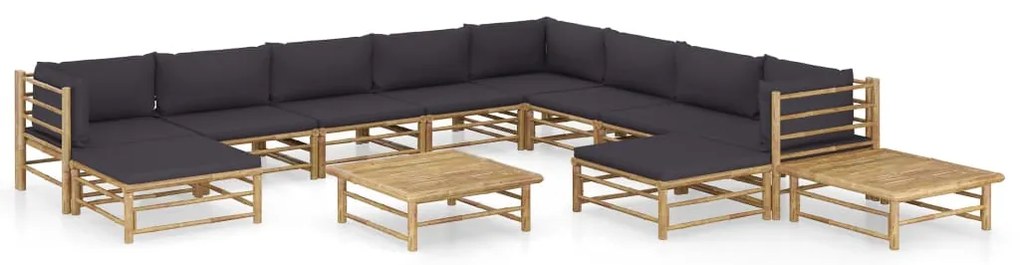 vidaXL Set mobilier de grădină cu perne gri închis, 12 piese, bambus