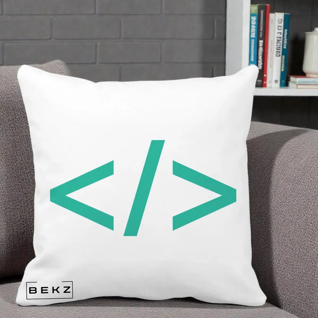 Perna Personalizata Cod HTML Turcoaz, 40x40 cm, Alba Mata, Husa Detasabila, Perna Inclusa, BEKZ®