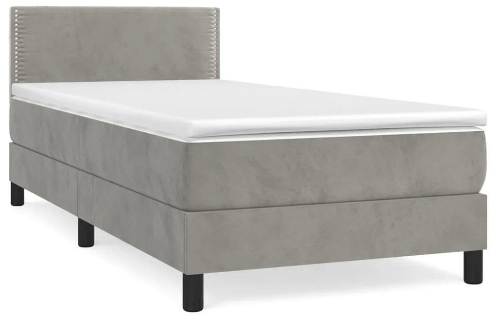 3141215 vidaXL Pat box spring cu saltea, gri deschis, 90x190 cm, catifea