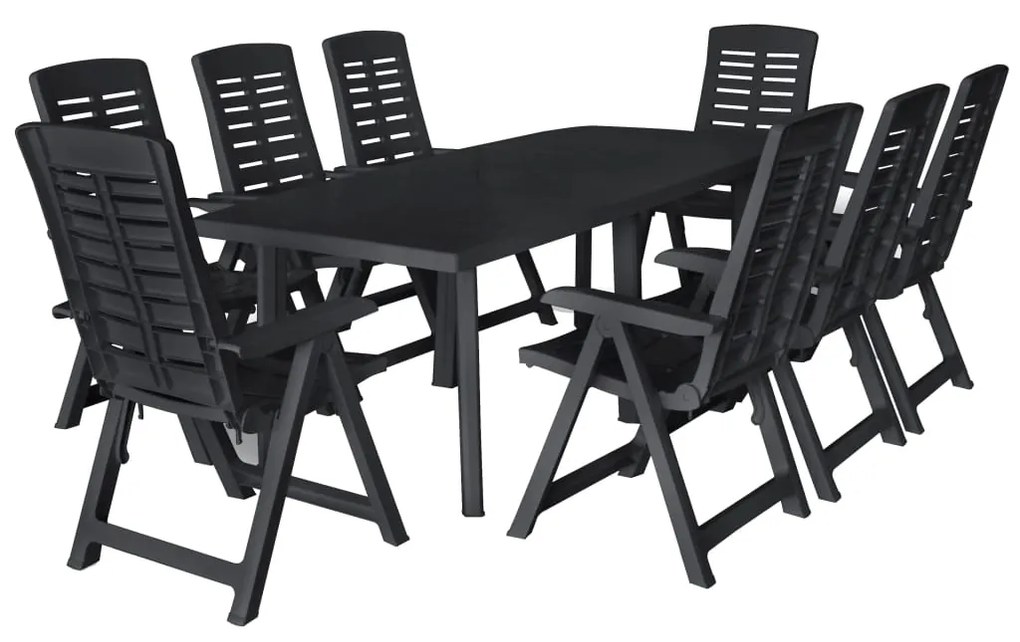 vidaXL Set mobilier de exterior, 9 piese, antracit, plastic