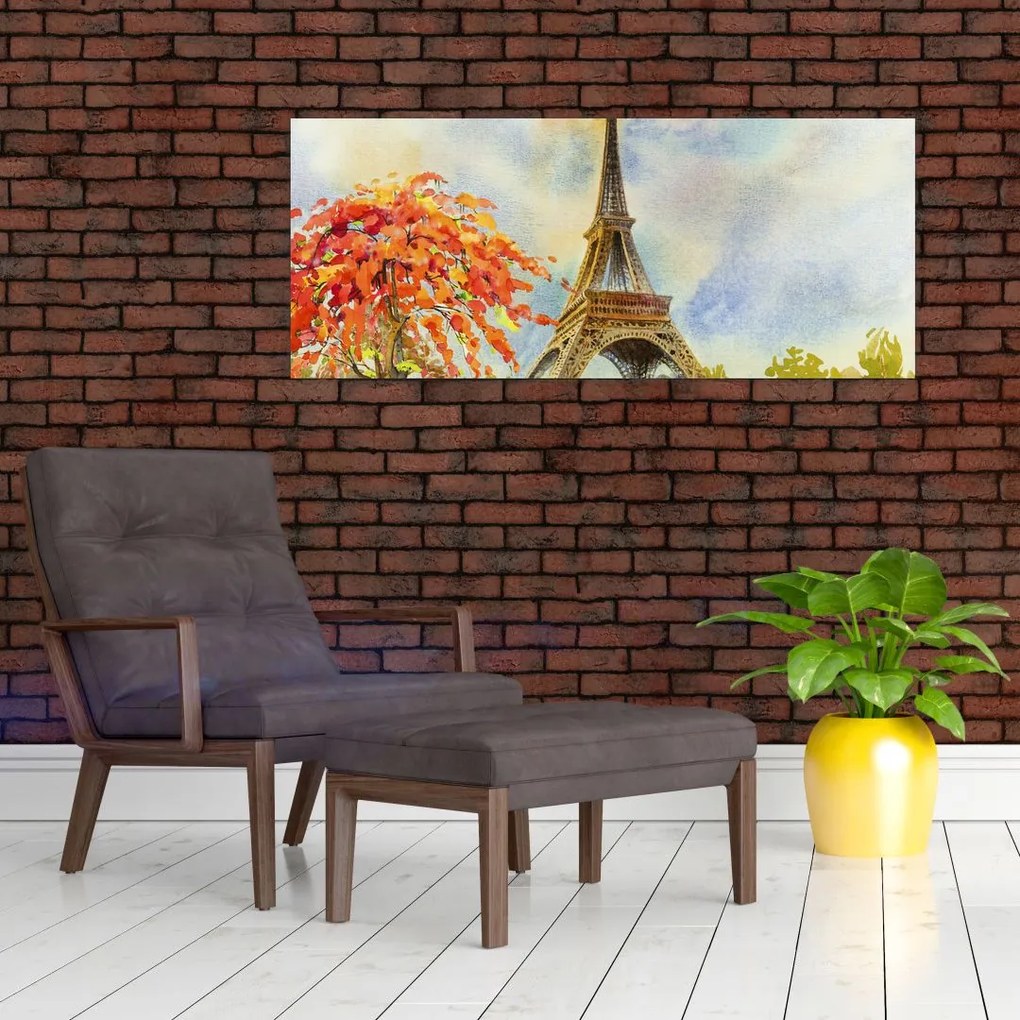 Tablou pictat cu turnul Eiffel (120x50 cm)