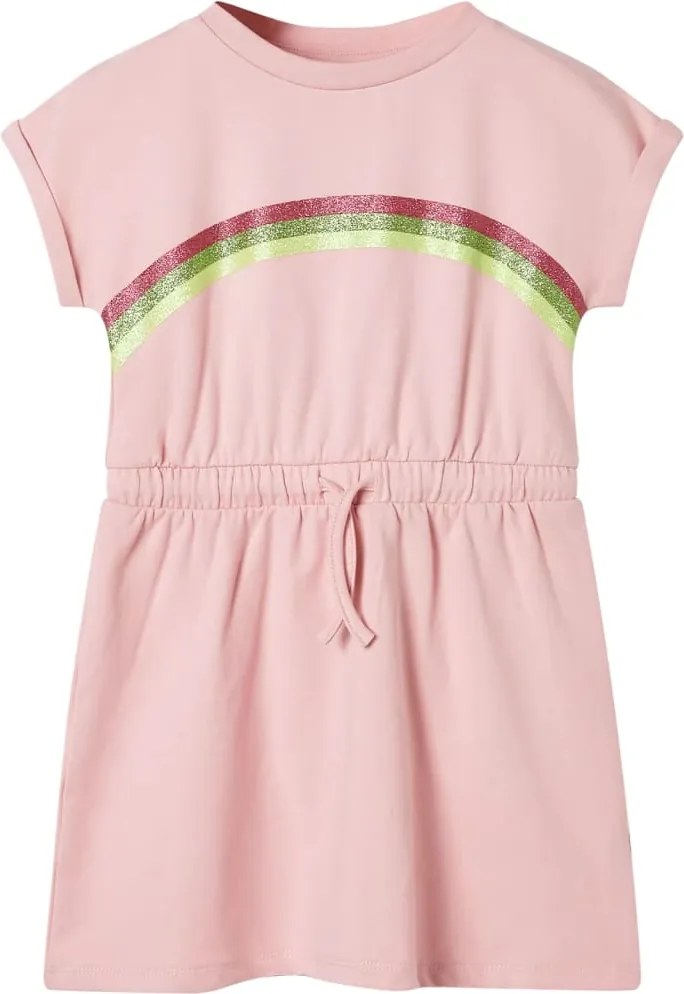 vidaXL Rochie pentru copii cu șnur în talie, roz deschis, 140