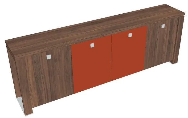 Dulap mic Verno+ 260 x 46 x 90 cm, uși combinate, nuc / portocaliu