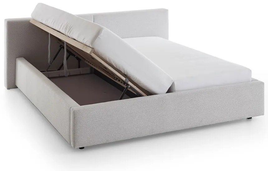 Pat matrimonial gri deschis tapițat cu spațiu de depozitare cu somieră 160x200 cm Cube – Meise Möbel
